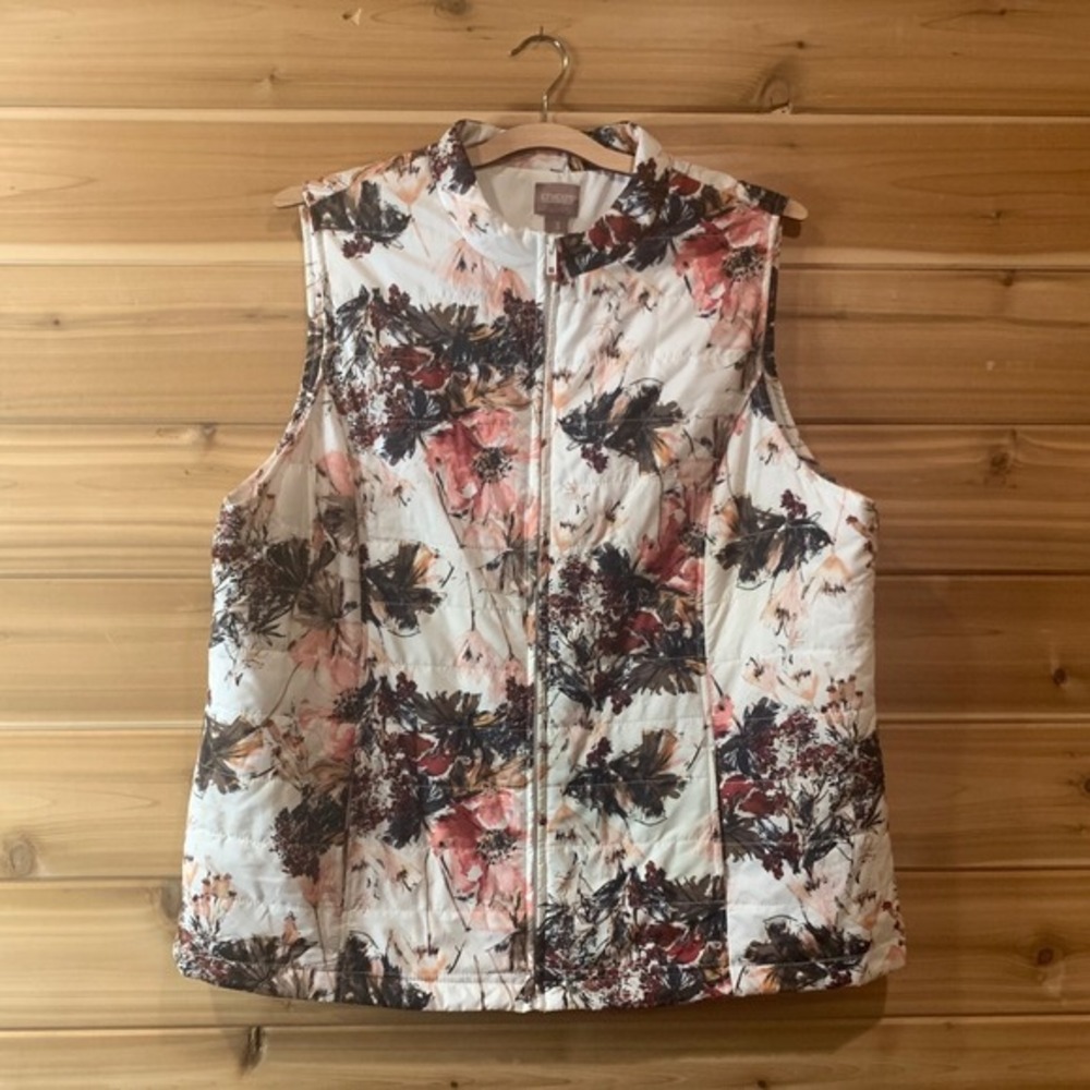 Chico's Grand‎ Flowers Floral Puffer Vest Quilted Lightweight Size 16/XL
